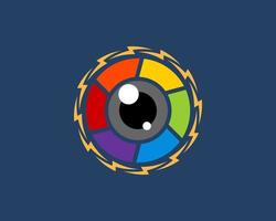 Circular lightning with rainbow lens camera inside vector