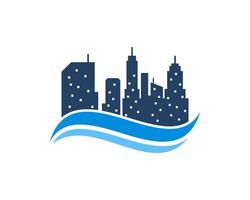 City building with abstract beach wave vector