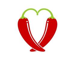 Two red chilli forming a love shape vector