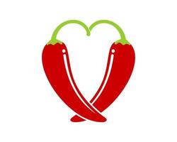 Two red chilli forming a love shape vector