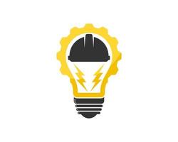 Gear bulb with safety helmet and electrical lightning inside vector