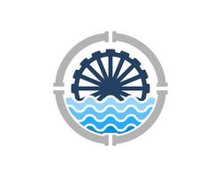 Circular pipe with abstract beach wave and water mill inside vector