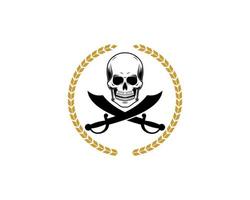 Circular wheat with cross sword and skull vector