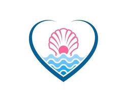 Abstract love shape with beach wave and clams on the top vector
