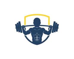 Protection shield with man gymnastic inside vector
