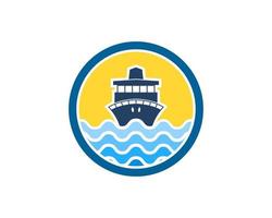 Circle shape with abstract beach wave and cruise ship vector