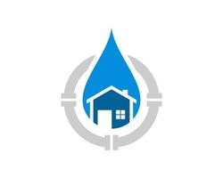 Water drop with simple house and circular pipe vector