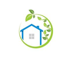 Circular nature leaf with simple house inside vector