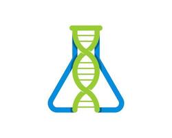 Triangle bottle laboratory with DNA symbol inside vector
