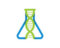 Laboratorio de botella triangular con símbolo de adn en el interior vector