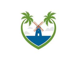 Love palm tree with windmill inside vector