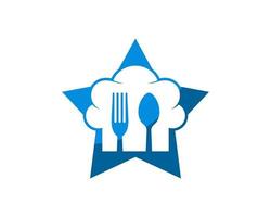 Simple star shape with chef hat and fork spoon inside vector