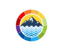 Circular rainbow shape with mountain and abstract beach wave vector