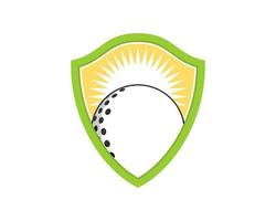 Golf ball in the green shield protection vector