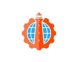 Gear with lighthouse and abstract globe inside vector