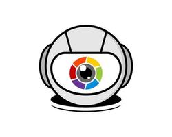 Cute robot with rainbow lens camera inside vector