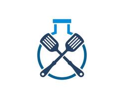 Simple bottle laboratory with cross spatula inside vector