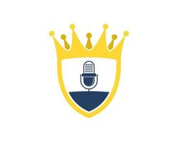 Shield with crown and music microphone inside vector