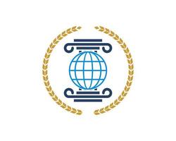 Circular wheat with law pillar and abstract globe inside vector
