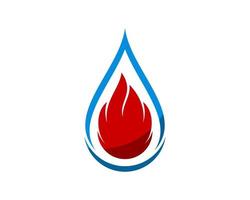 Abstract water drop with fire flames inside vector