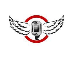 Red circle shape with spread wings and music microphone inside vector