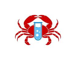 Red crab with bottle laboratory and blue liquid vector