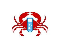 Red crab with bottle laboratory and blue liquid vector