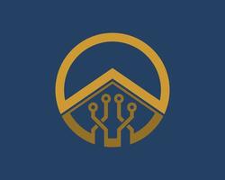 Gold circle shape with circuit technology inside vector