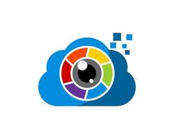 Simple cloud with with rainbow lens camera inside vector