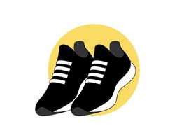 Black sneakers shoes with yellow  circle behind vector