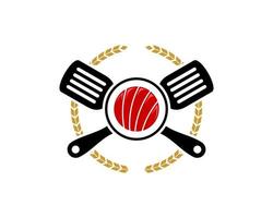Circular wheat with cross spatula and sushi inside vector