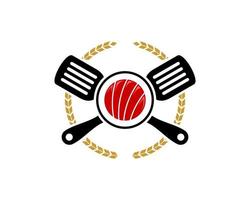 Circular wheat with cross spatula and sushi inside vector