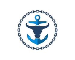 Circular chain with anchor and bull head inside vector