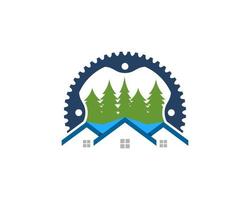 Bike gear with modern house and pine tree vector