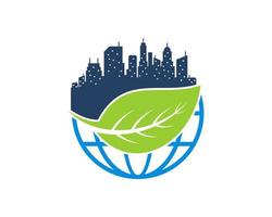 Abstract globe with nature leaf and city building vector