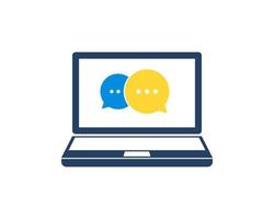 Laptop computer with simple bubble chat inside vector