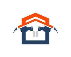 Abstract house with two hammer construction vector