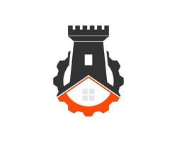 Gear with simple house and ancient fortress on the top vector