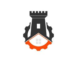 Gear with simple house and ancient fortress on the top vector