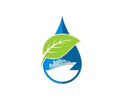 Water drop with modern ship and nature leaf vector