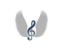 Simple music note with double wings vector