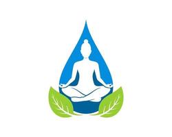 Water drop with women yoga and nature leaf vector