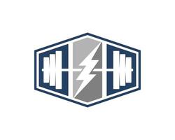 Hexagonal shape with gym barbell and lightning inside vector