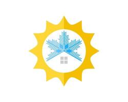 Shinning sun with snow flower and simple house vector