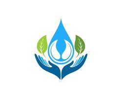 Hand care with water drop and nature leaf vector