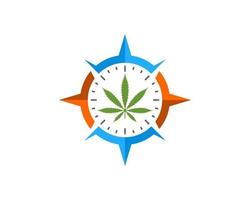 Nautical compass with cannabis inside vector