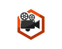 Hexagonal shape with video recorder inside vector