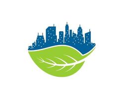 City building silhouette with nature leaf vector