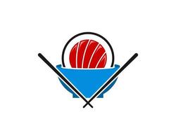 Simple bowl and chopstick with sushi inside vector