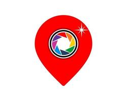 Pin location with camera lens inside vector